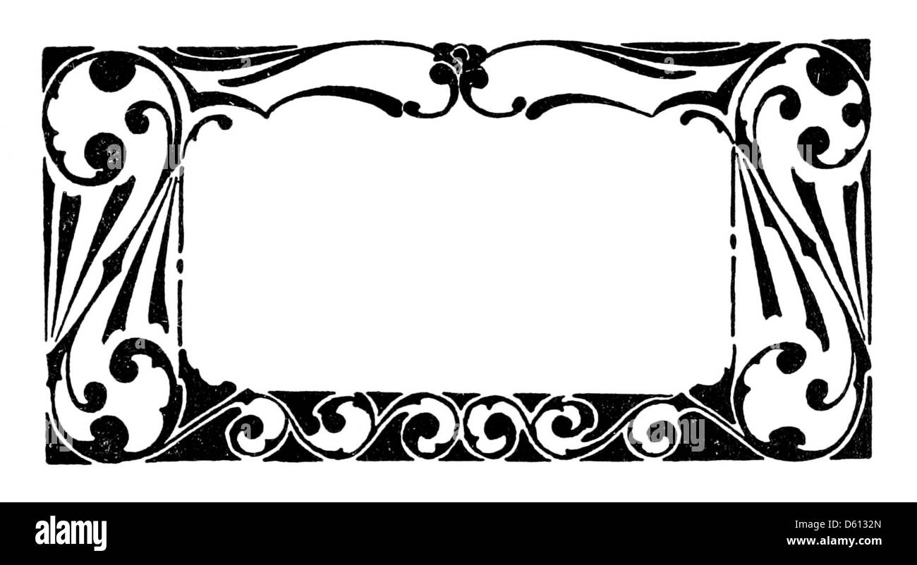 Dieses Bild stammt aus einer Publikation aus dem Jahr 1900 mit einer Galerie von Bauernmädchen, mit dekorativen Borten, Dingbats und Blüten, die typisch für den damaligen Designstil in gedruckten Materialien sind. Stockfoto