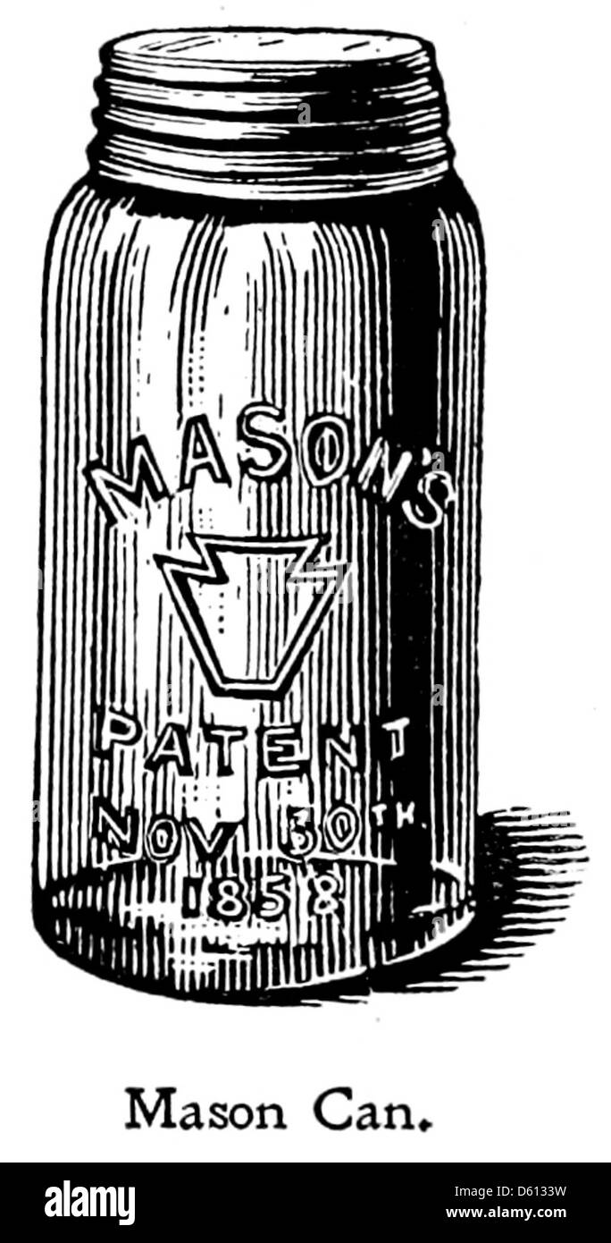 Dieses Kochbuch aus dem Jahr 1899 enthält praktische Tipps zum Kochen, wobei der Schwerpunkt auf der Verwendung von einmachgläsern für die Konservierung von Lebensmitteln liegt. Das Bild unterstreicht die Bedeutung der Konservierung von Lebensmitteln zu Hause mit einmachgläsern, eine beliebte Methode im späten 19. Jahrhundert. Stockfoto