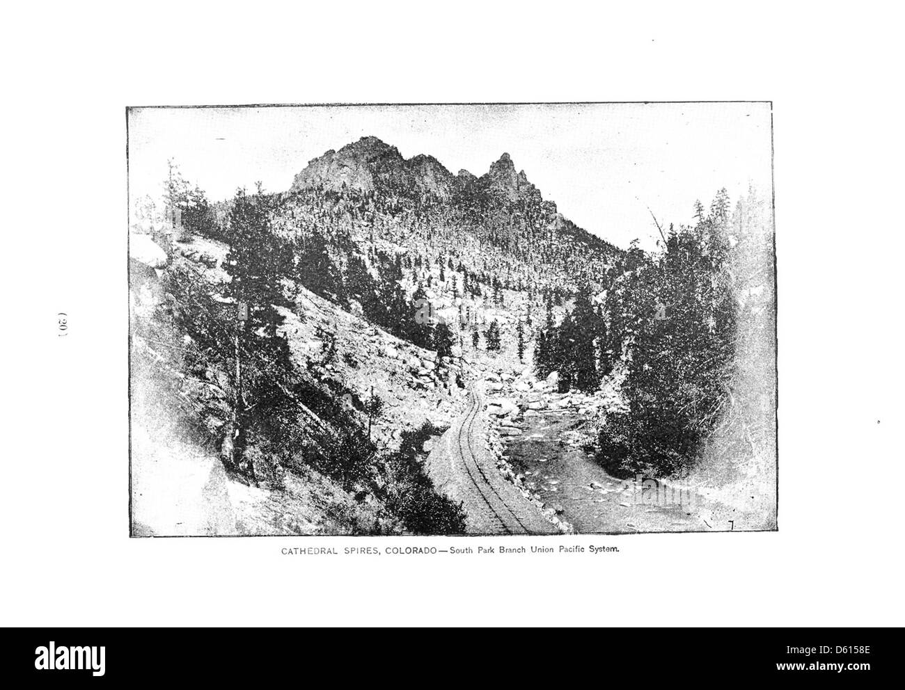 Dieser Reiseführer 1891 zeigt die Gesundheits- und Freizeitresorts im Westen der Vereinigten Staaten, die von der Union Pacific Railroad zugänglich sind, einschließlich der landschaftlich schönen Landschaft der Region Colorado und der Cathedral Spires. Stockfoto