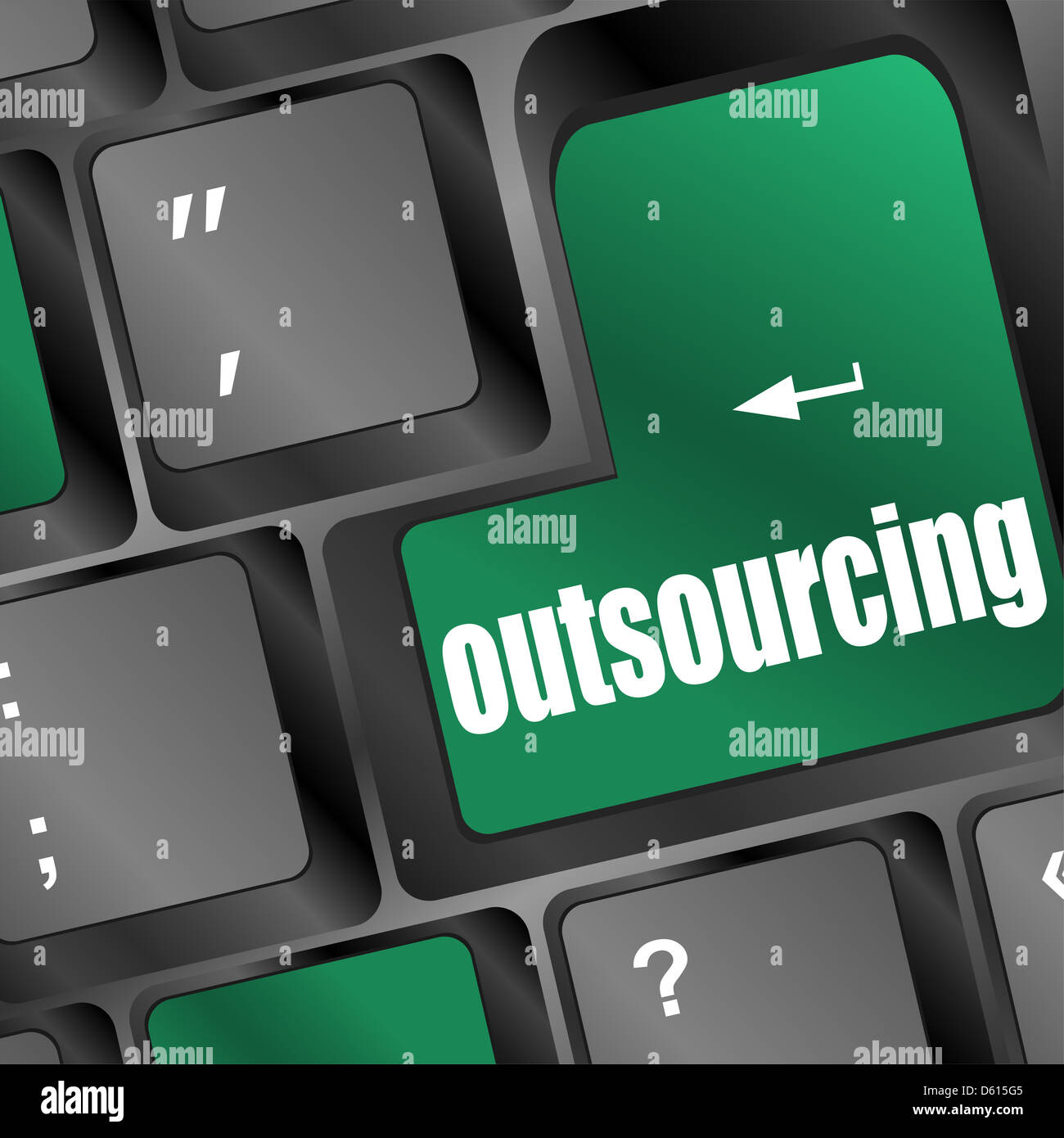 Outsourcing-Taste auf der Laptop-Tastatur Stockfoto