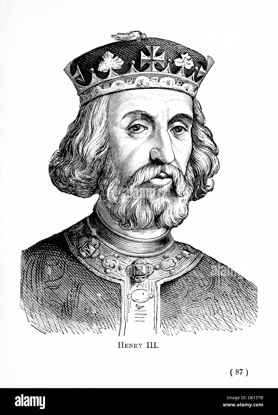 Eine Illustration aus dem Jahr 1897 aus „A Child’s History of England“ mit Heinrich III., dem König von England. Das Bild zeigt seine Rolle in der englischen Geschichte und konzentriert sich auf seine Herrschaft im Mittelalter und seine bedeutenden Beiträge zur Entwicklung des Landes. Stockfoto