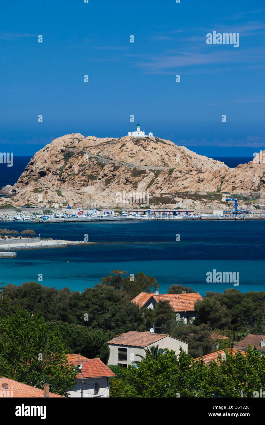 Frankreich, Korsika, La Balagne, Ile Rousse, erhöhten Blick auf die Insel Ile De La Pietra Stockfoto