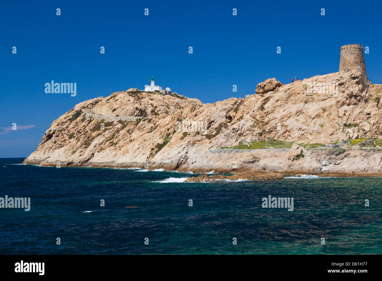 Frankreich, Korsika, La Balagne, Ile Rousse, Ile De La Pietra-Insel, Leuchtturm und genuesischen Turm Stockfoto