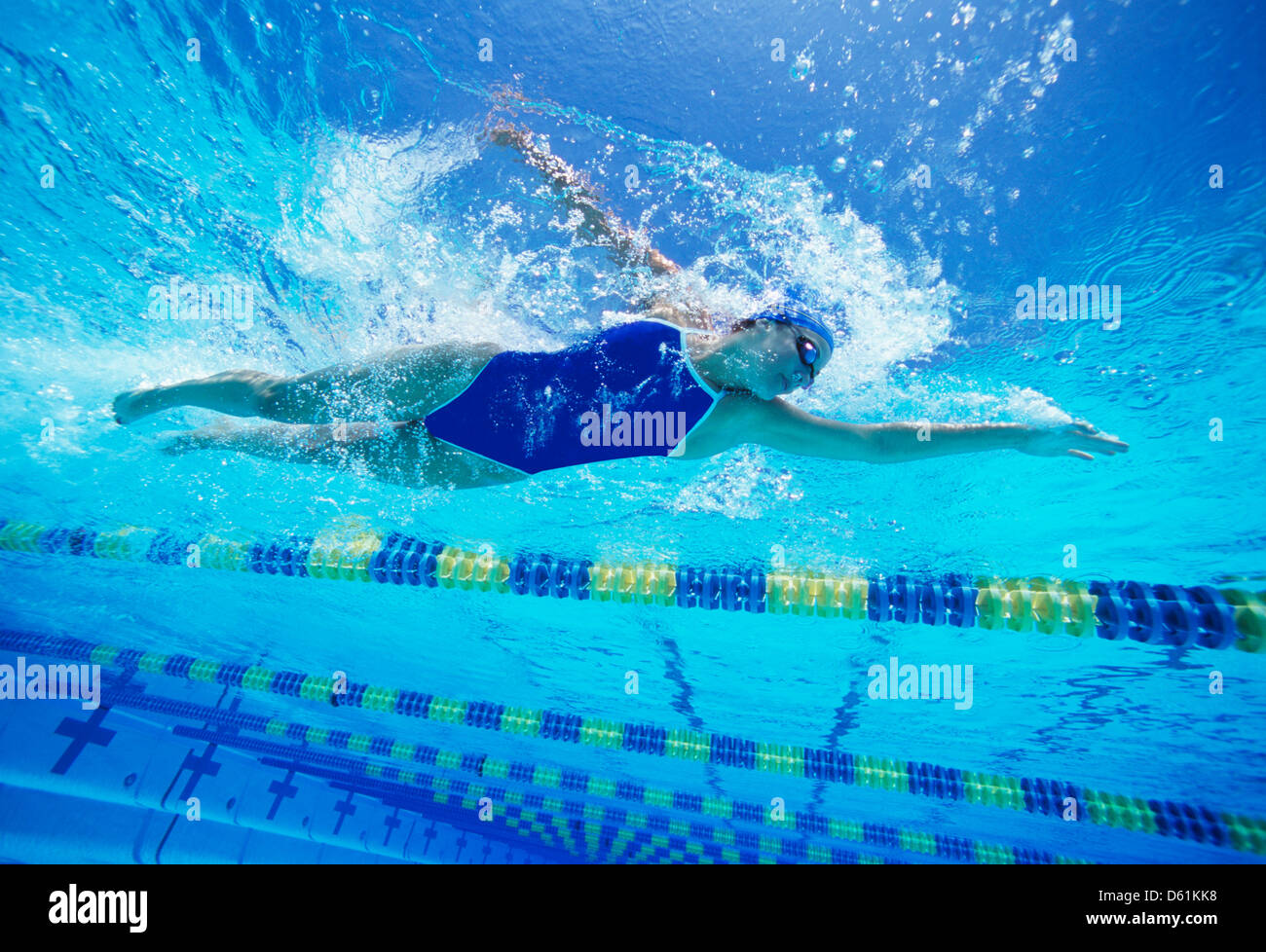 Weibliche Schwimmer tragen USA Badeanzug beim Schwimmen im pool Stockfoto