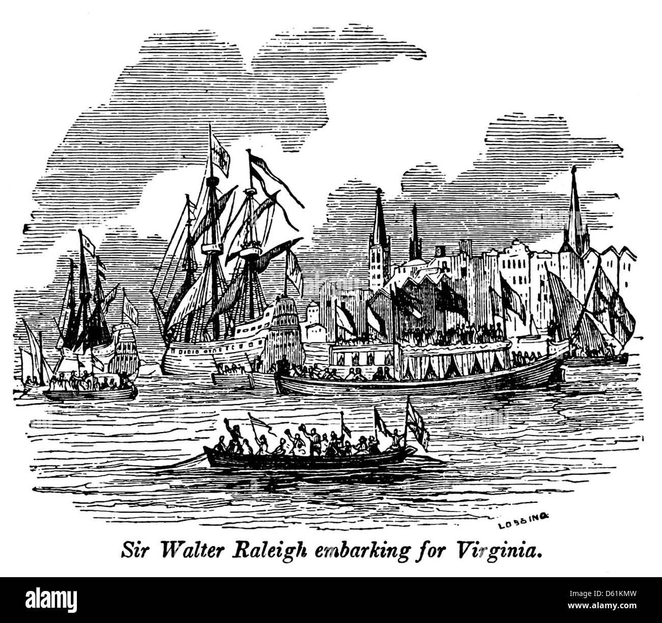 Eine Illustration aus *A Pictorial History of England* mit Sir Walter Raleigh. Das Bild zeigt den berühmten englischen Entdecker und Schriftsteller während der elisabethanischen Ära. Stockfoto Eine Illustration aus *A Pictorial History of England* mit Sir Walter Raleigh. Das Bild zeigt den berühmten englischen Entdecker und Schriftsteller während der elisabethanischen Ära. Stockfoto