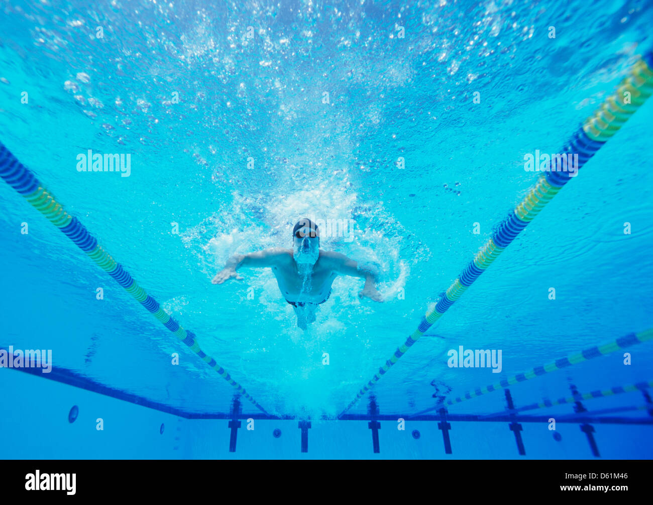 Unterwasser Foto von männlichen Schwimmer Schwimmen im pool Stockfoto