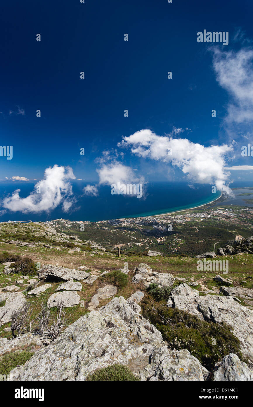 Frankreich, Korsika, Le Cap Corse, Bastia, Serra de Pigno Berg, erhöhten Blick auf die Lagune Etang de Biguglia Stockfoto