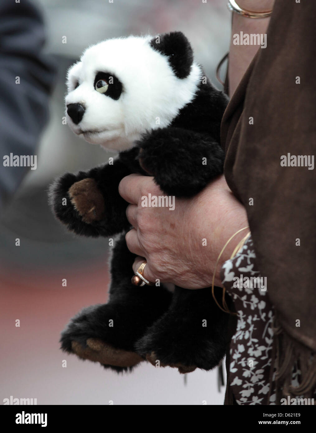 Plüschtier Panda die niederländische Königin Beatrix empfängt bei der Eröffnung der 50. Jahrestagung der World Wide Fund for Nature (WWF/WNF) auf dem Dampfer SS Rotterdam, Niederlande, Rotterdam 8. Mai 2012. Foto: Albert Nieboer Niederlande Stockfoto