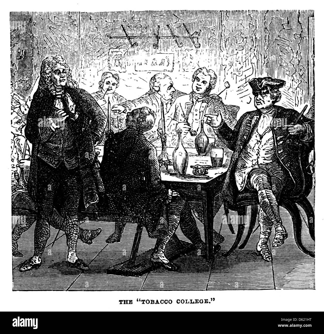 Dieses Bild stammt aus dem 1874 erschienenen Buch „Eine Schulgeschichte Deutschlands“, das eine Darstellung der Tabakschule zeigt, die mit frühen deutschen Bildungseinrichtungen und Handelsbranchen in Verbindung steht. Stockfoto