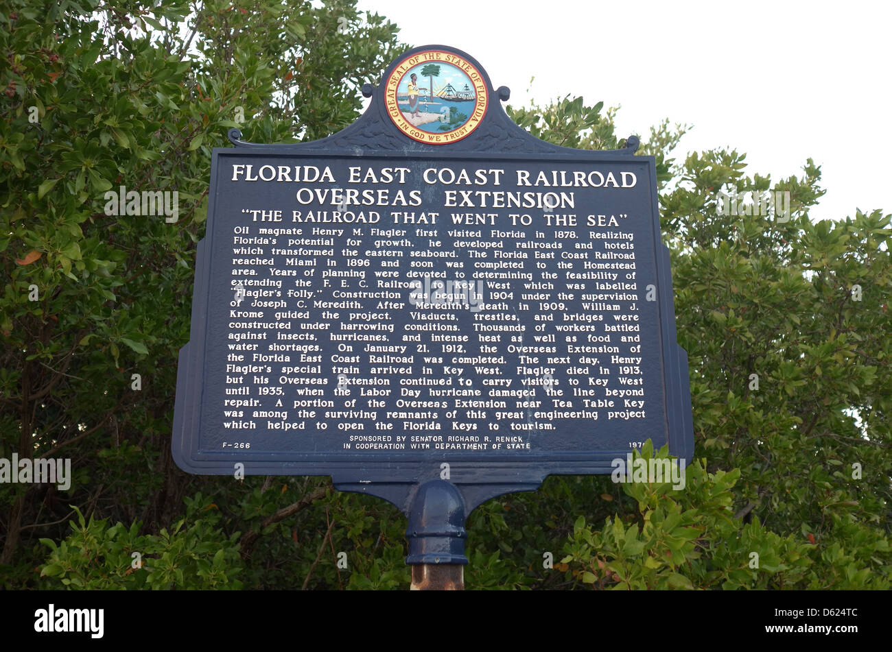 Historical Marker Florida East Coast Railroad Übersee Erweiterung Stockfoto