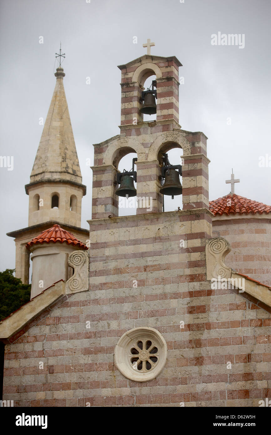 Kirche Bell Tower, Old Town, Budva, Montenegro, Europa Stockfoto