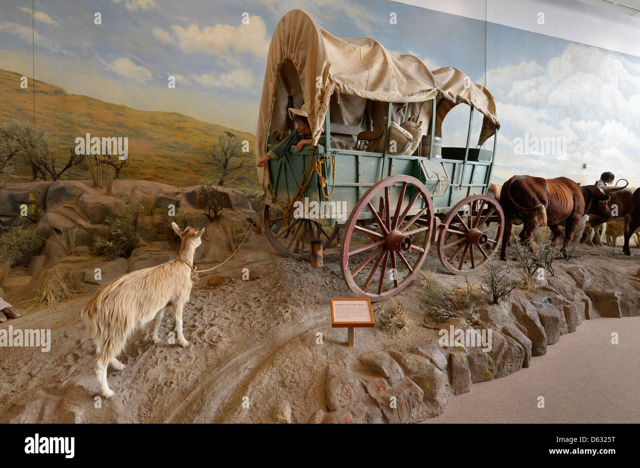 Diorama in der Oregon Trail Interpretive Center in der Nähe von Baker City, Oregon. Stockfoto