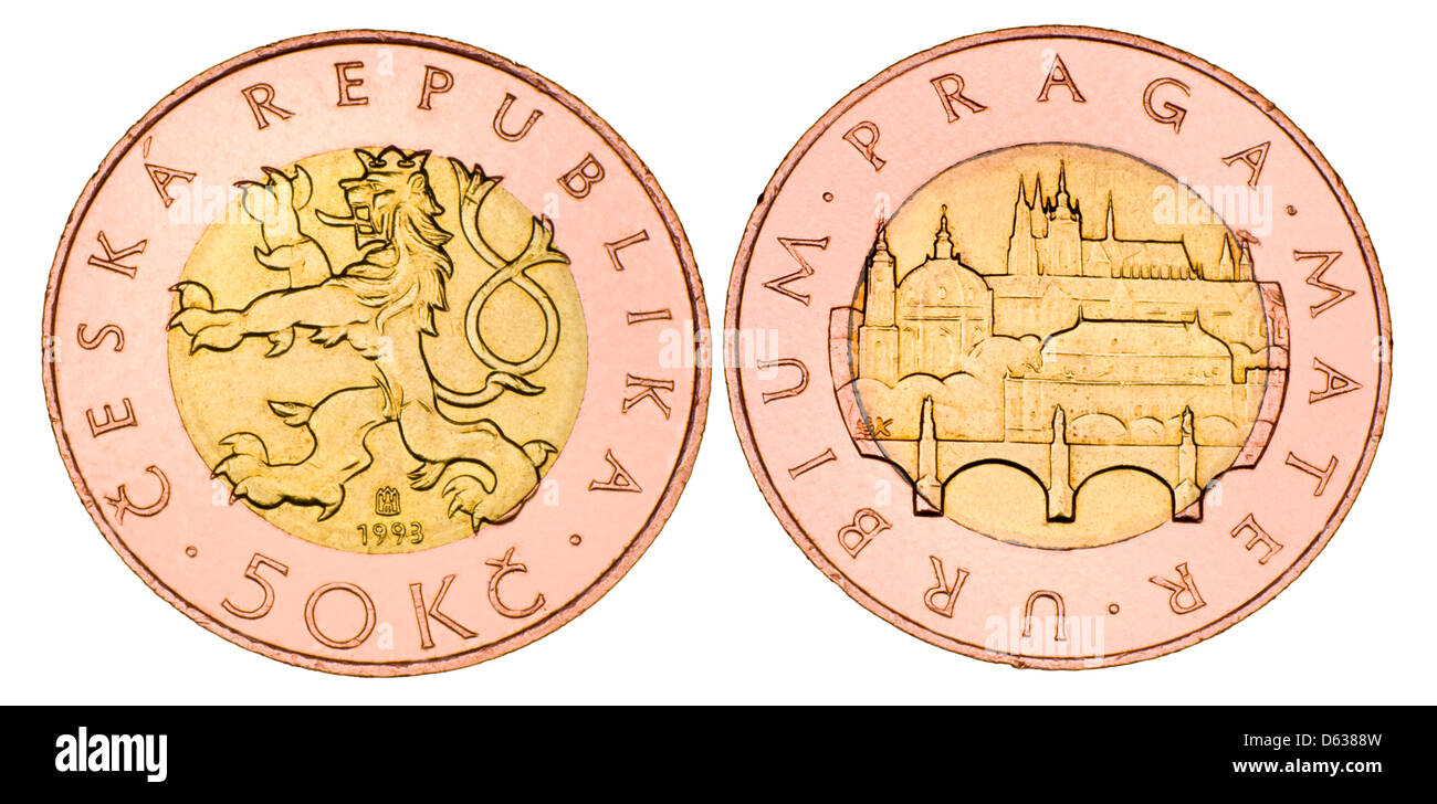 Tschechische 50Kc Münze (Bimetall, 1993) Stockfoto