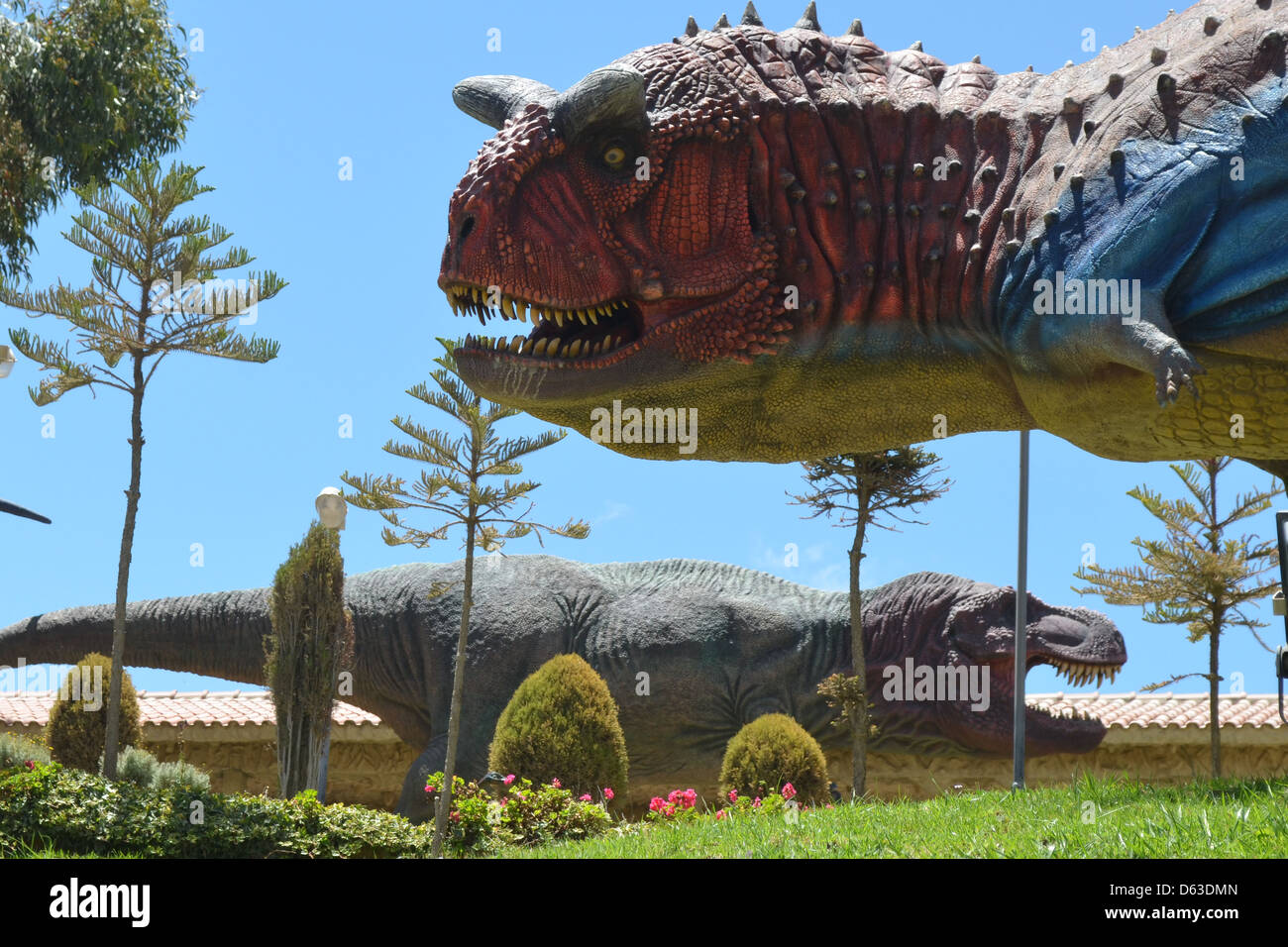 Parque Cretacico, Sucre - Dinosaurier Themenpark in Bolivien mit Fossilien und lebensgroße Statuen Stockfoto