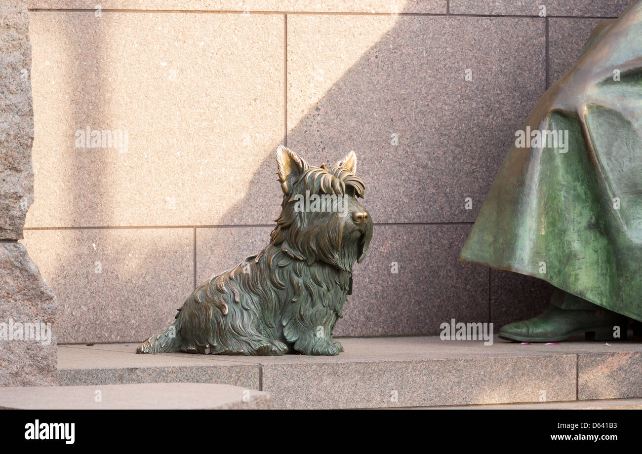 Detail der Hund Statue im Denkmal zu Präsident Franklin Delano Roosevelt in Washington, D.C. Stockfoto