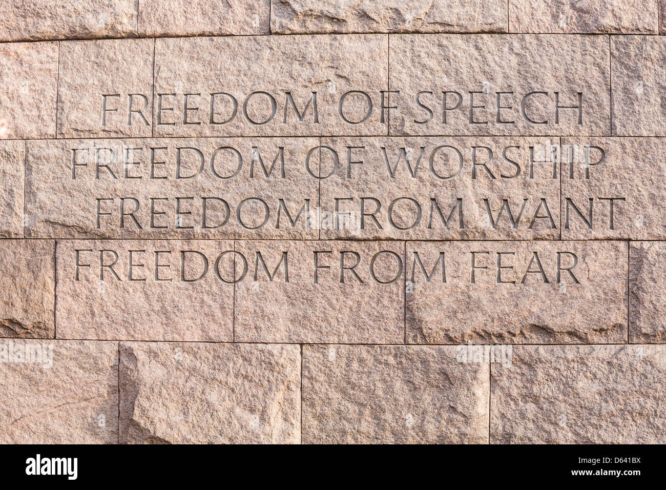 Details des Angebots über Freiheit am Denkmal zu Präsident Franklin Delano Roosevelt in Washington, D.C. Stockfoto
