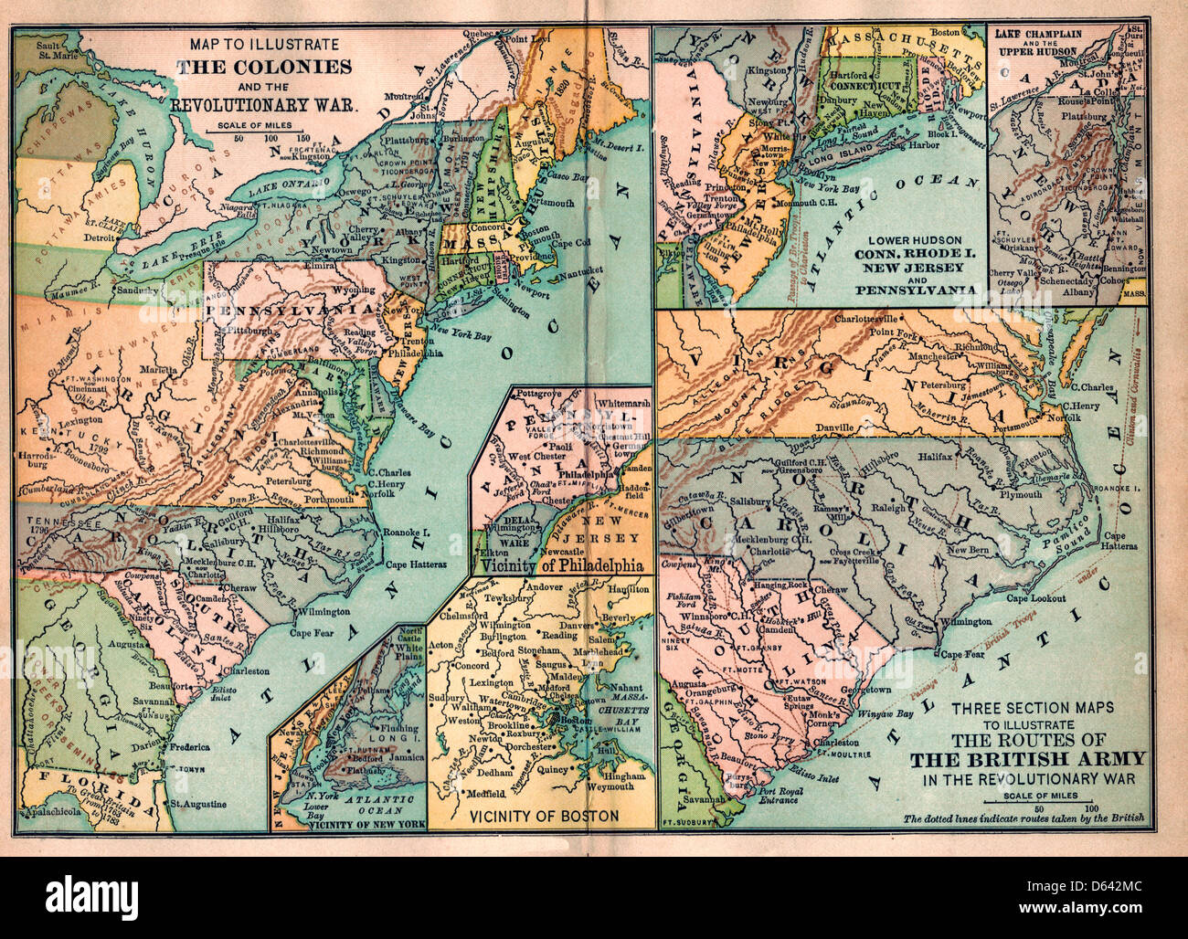 Karte der USA Unabhängigkeitskrieg Stockfoto