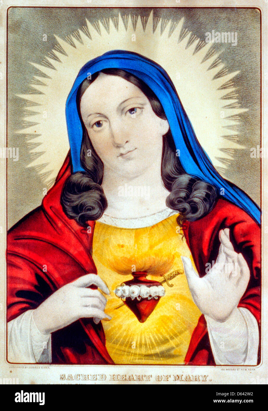 Hl Bild mit Mutter Gottes Maria in Holzrahmen Herz Mariä Heiligenbild 