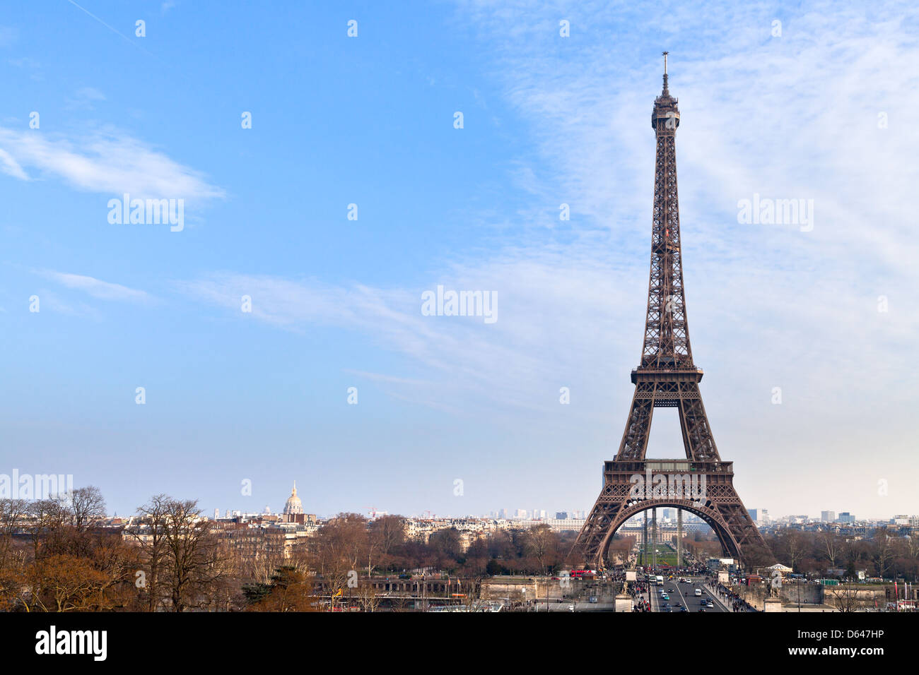 Panorama Blick auf Eiffelturm vom Trocadero in Paris Stockfoto