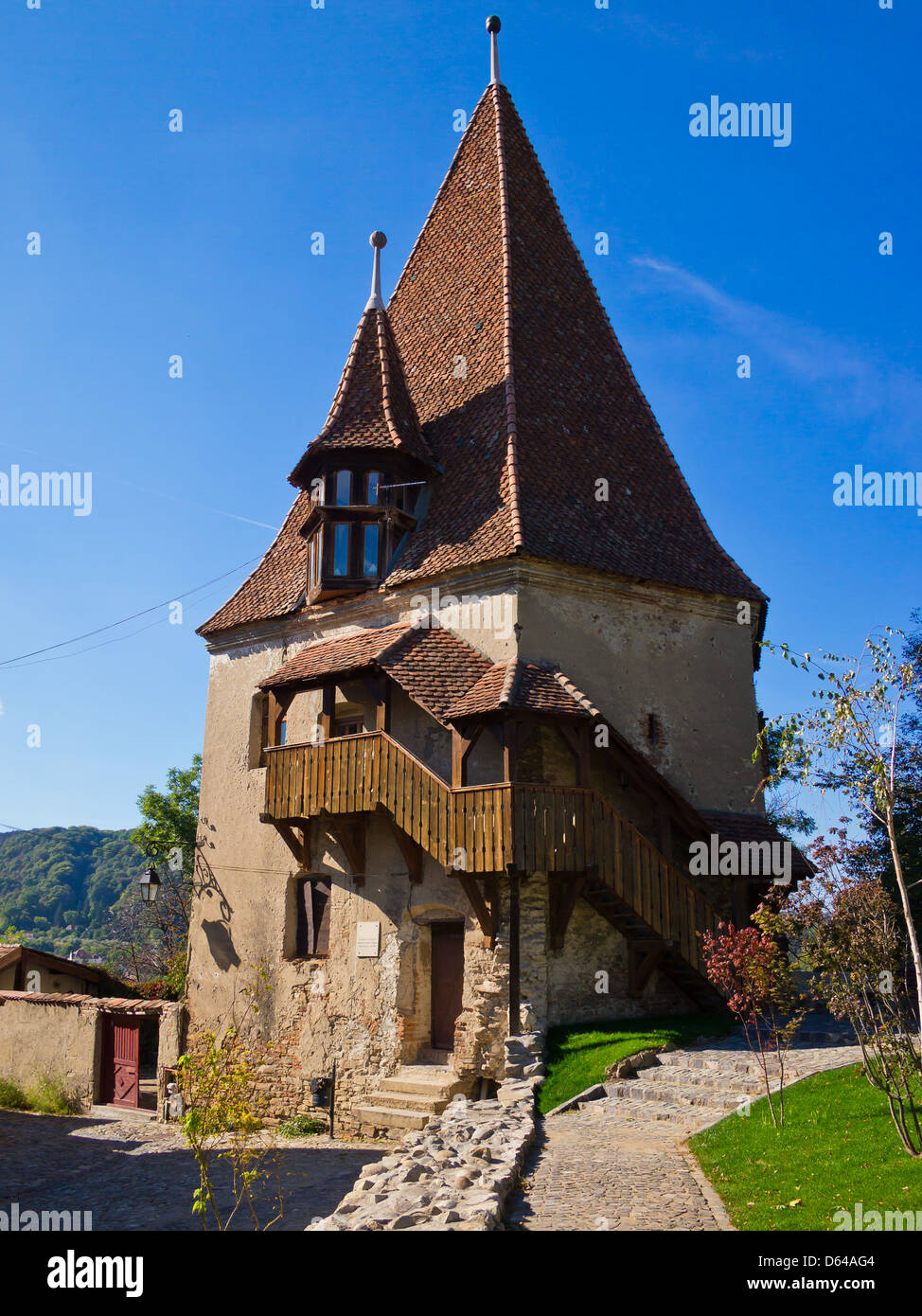 alten historischen Wehrturm in Sighisoara/Schäßburg, Siebenbürgen, Rumänien Stockfoto