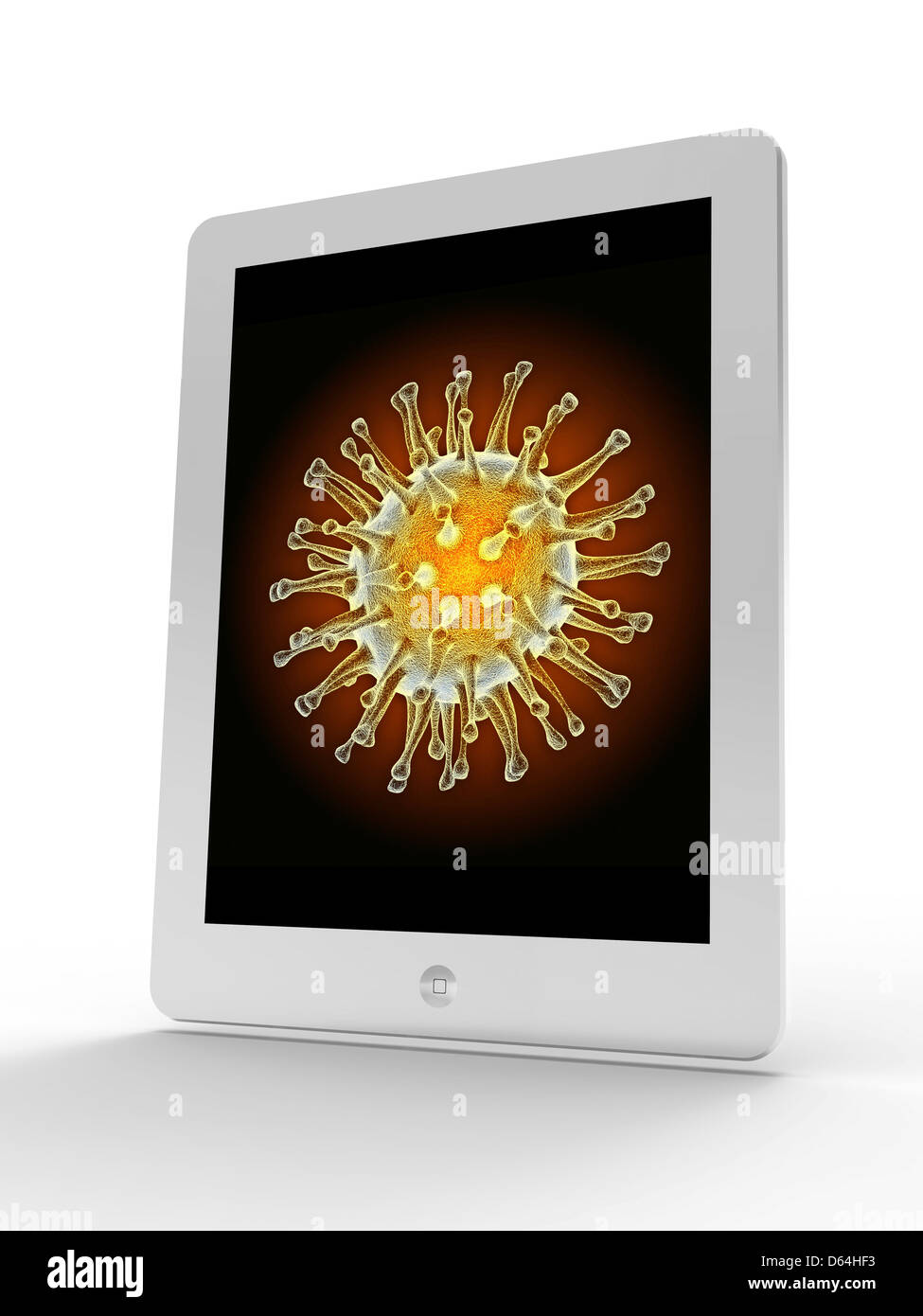 Tablet-Computer, Grippe-Virus-Partikel Stockfoto