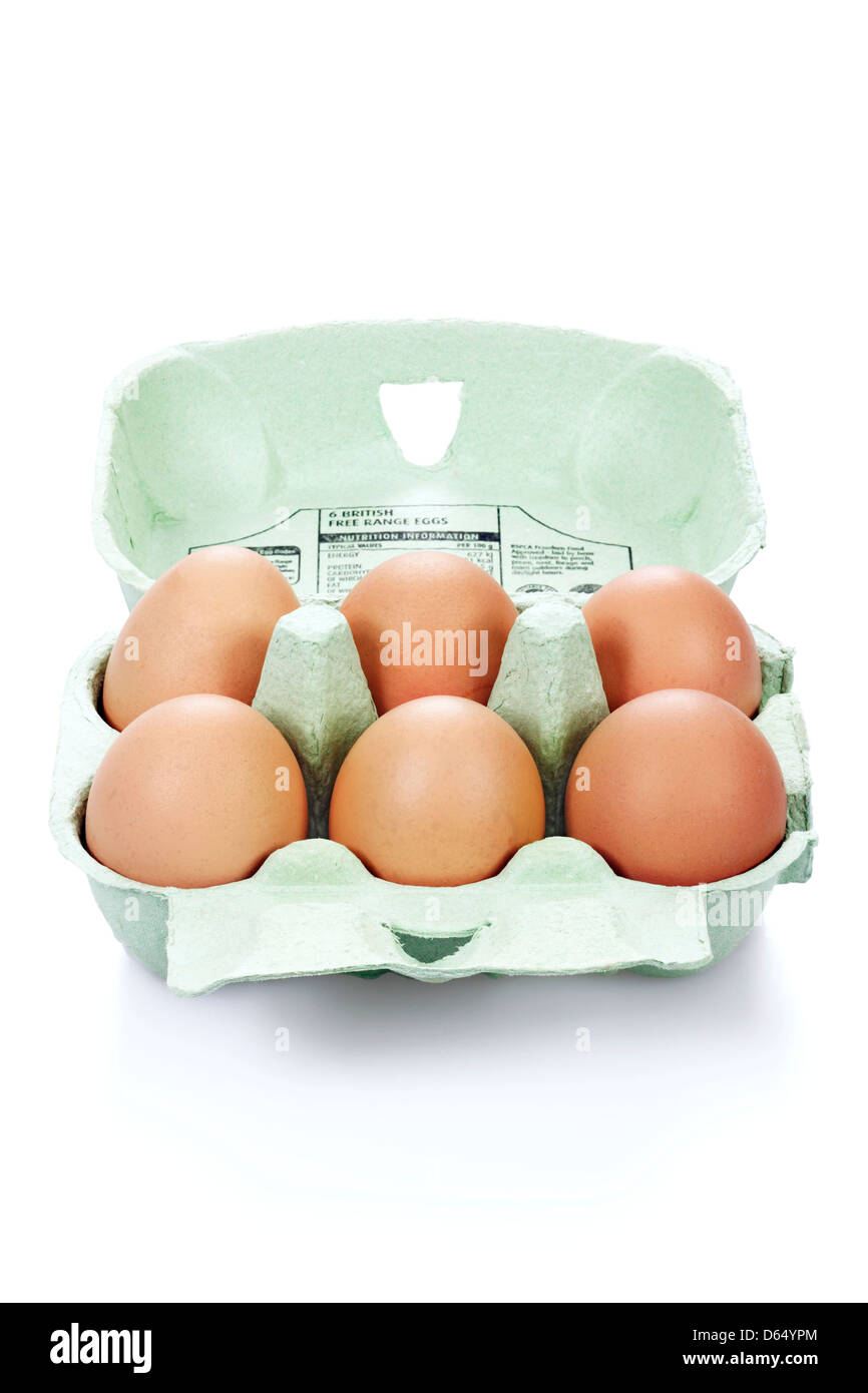 Schachtel mit sechs Eiern Stockfoto