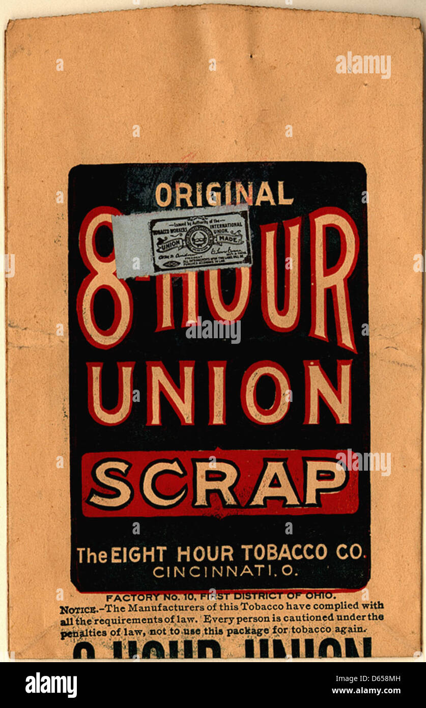 Acht Stunden Union Schrott Tabak-Anzeige Stockfoto