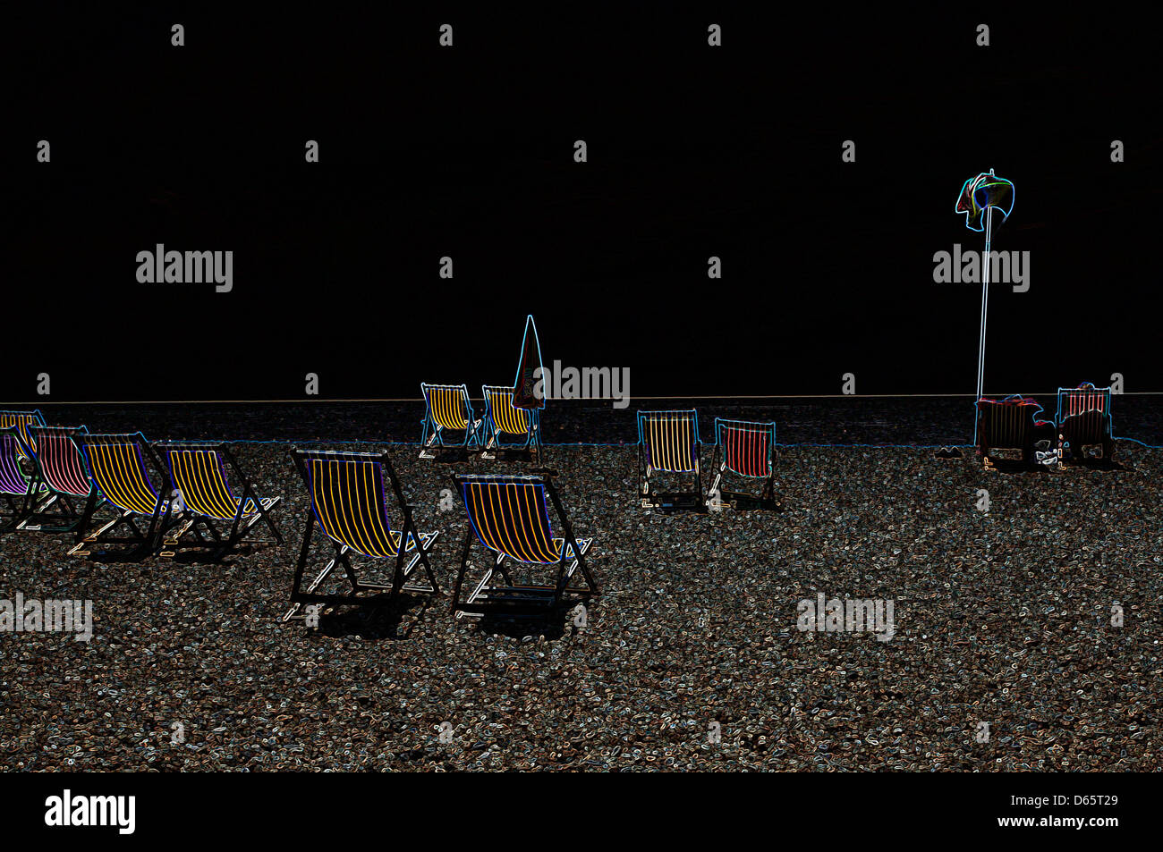 Ein surreales bunte manipulierten Bild von Brighton Beach. Stockfoto