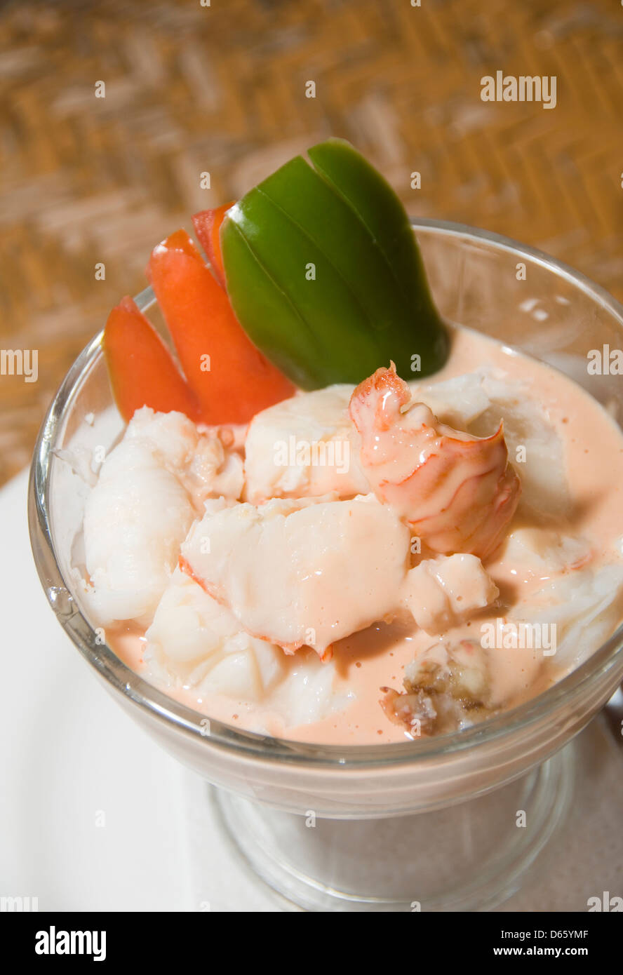 Hummer cocktail mit Mayonnaise Dressing Sauce fotografiert in Big Corn Island Nicaragua Zentralamerika Stockfoto