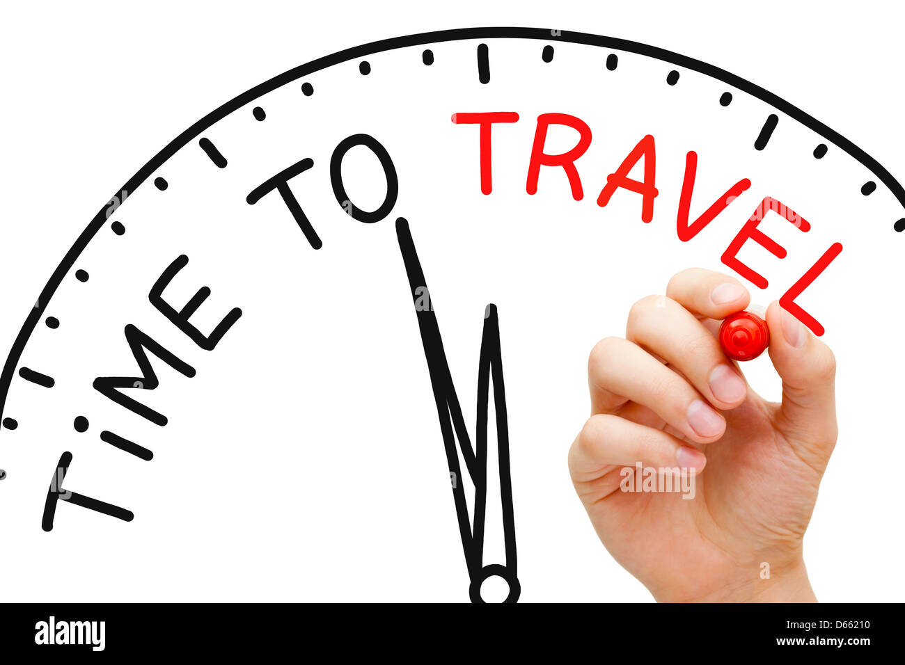 Handschrift Zeit zum Reisekonzept mit roten Markierung auf transparente wischen. Stockfoto