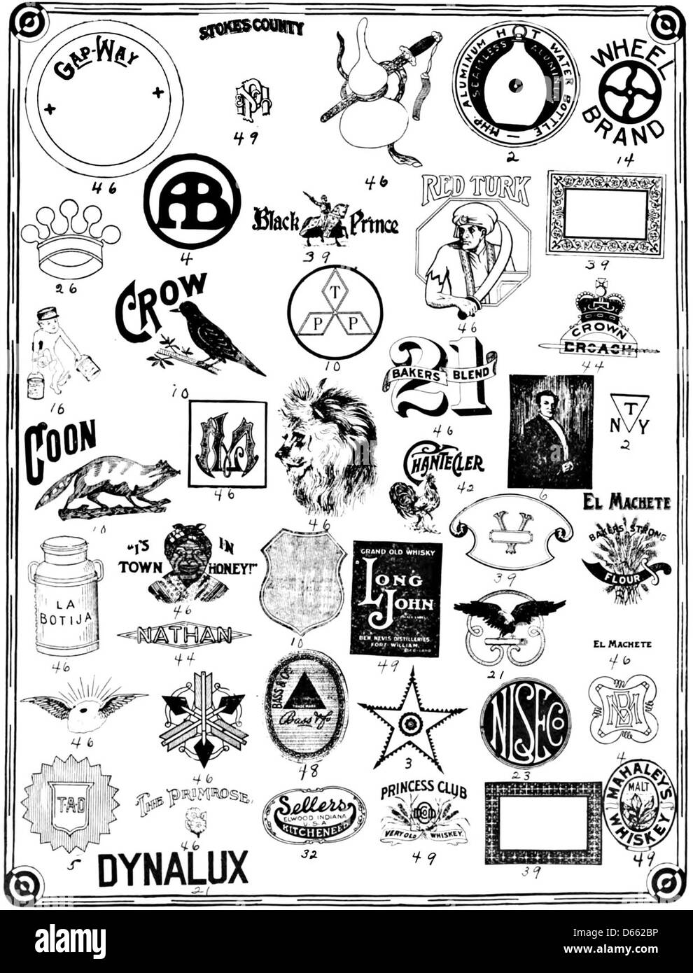 Ein Vintage-Werbelogo für Dynalux, das seine klassische Typografie und sein Design zeigt und das Markenzeichen und den Markenstil seiner Ära repräsentiert. Stockfoto