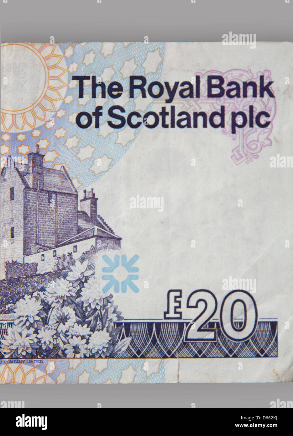 Schottische Pfund Banknote Details. Geld £20 zwanzig Pfund Royal Bank of Scotland 134451 Bank Hinweis Stockfoto