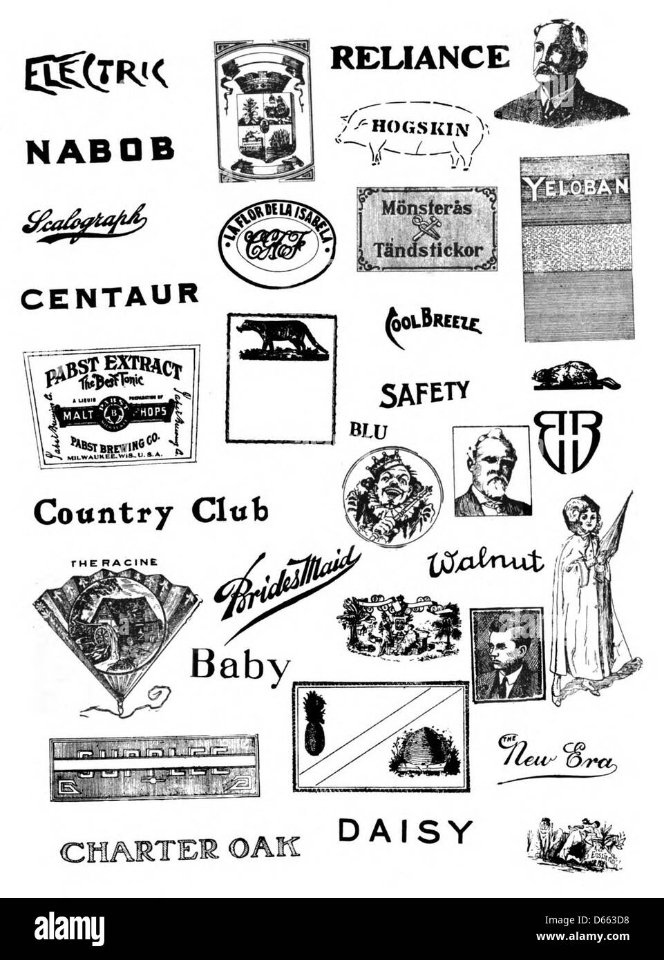 Eine Werbung für die Brautjungfer mit Vintage-Logo und Werbedesign. Dieses Logo repräsentiert einen historischen Branding-Stil aus dem frühen 20. Jahrhundert und betont eine klassische, zeitlose Ästhetik. Stockfoto