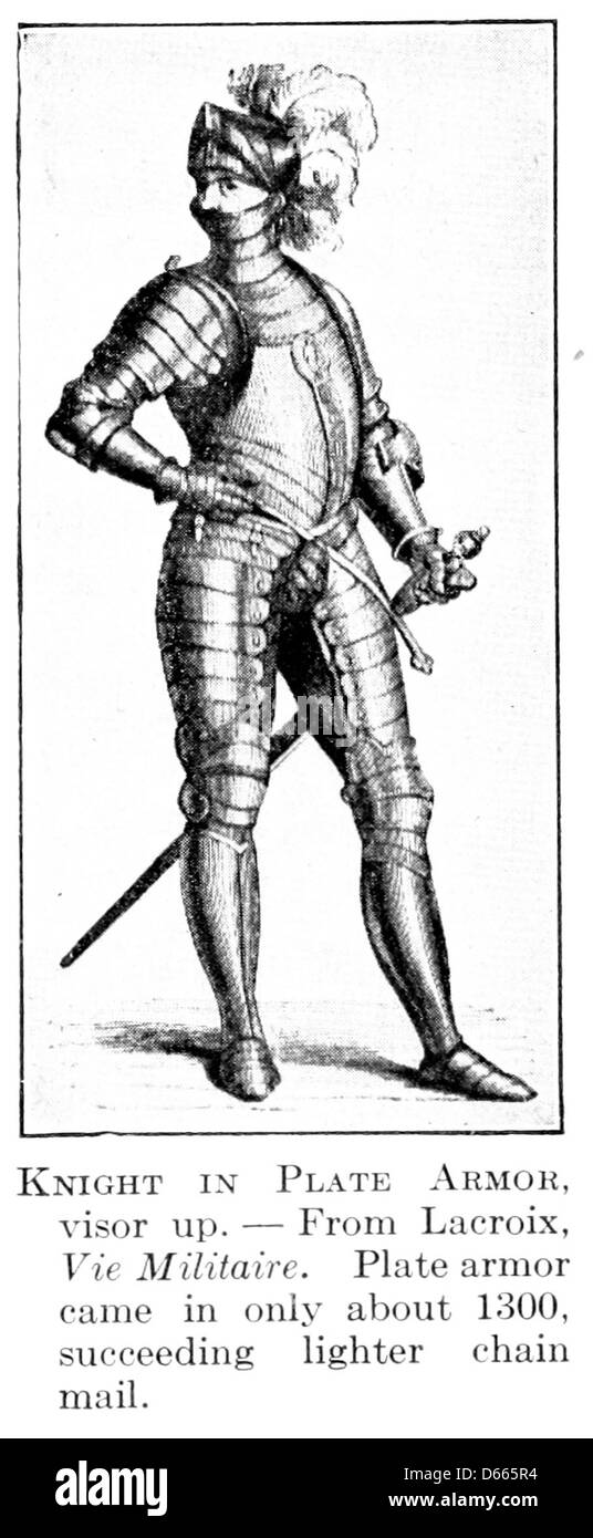 Dieses Bild zeigt die 1922 erschienene Publikation „A Short History of Early Peoples to 1500 n.Chr.“, die die Geschichte der menschlichen Entwicklung von der prähistorischen Zeit bis zur Ankunft von Kolumbus in Amerika nachzeichnet. Das Buch hebt bedeutende Figuren hervor, darunter Ritter in Rüstung, als Symbole des Mittelalters. Stockfoto