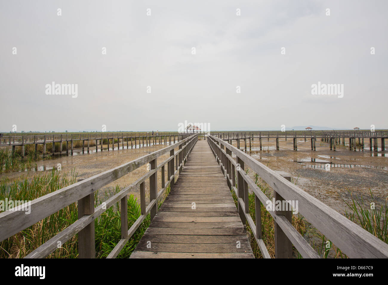 Holz-Brücke bei Sam Roy Yod Nation Park, Provinz Prachuapkhirikhan, Süden von Thailand Stockfoto
