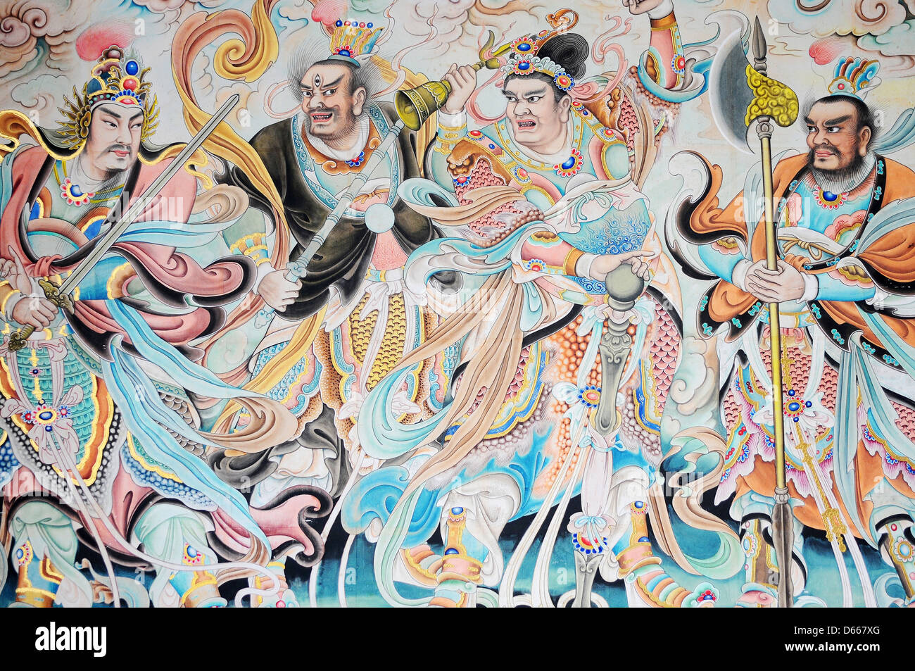 Alten religiösen Malerei in einem chinesischen taoistischen Tempel Stockfoto