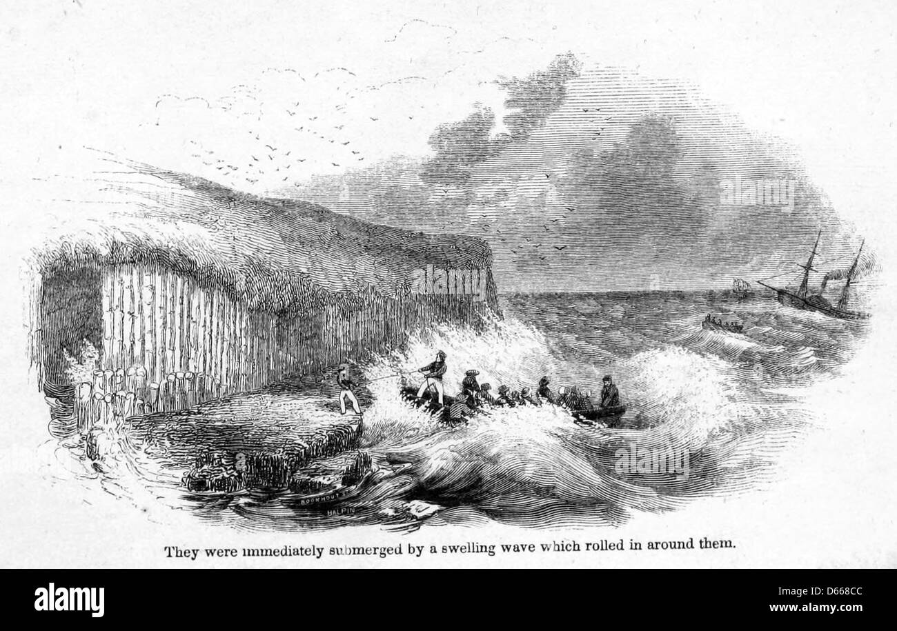 Dieses Bild zeigt wahrscheinlich eine Szene aus A Summer in Scotland (1848), die das Meer mit einer Welle und Wellen zeigt, möglicherweise die schottische Küstenlandschaft. Stockfoto