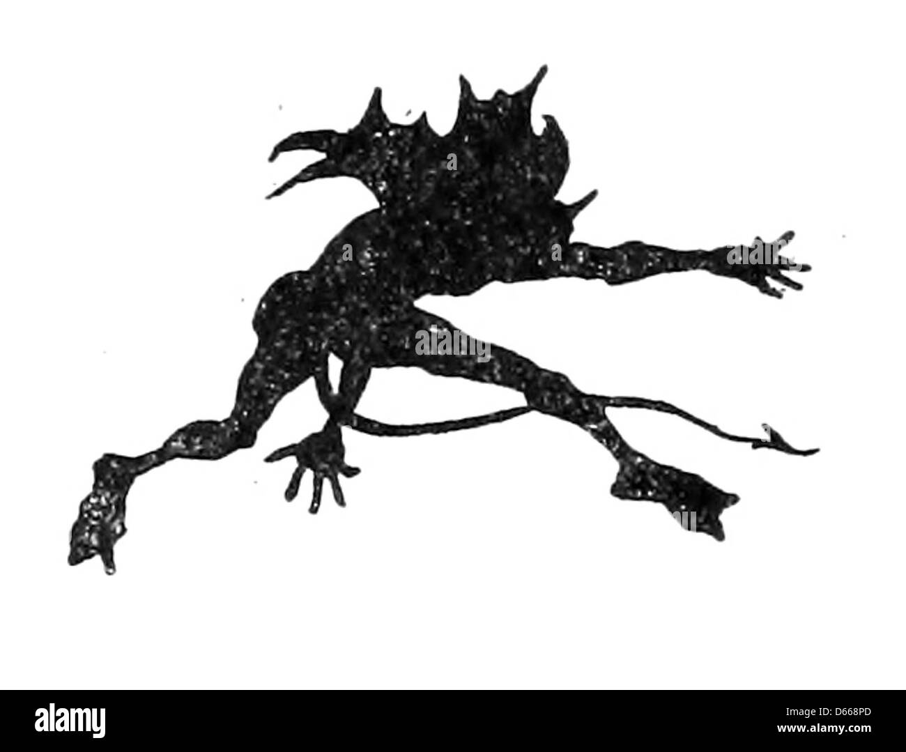 Eine Illustration aus dem Jahr 1894 aus „A Tale of a Halo“ mit einer Teufelsfigur. Die Geschichte beschäftigt sich wahrscheinlich mit Themen von gut versus Böse, wie sie durch den Halo und den Teufel symbolisiert werden, und spiegelt gängige Motive in Literatur und Kunst der Zeit wider. Stockfoto