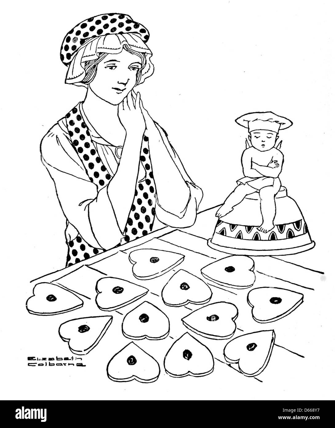 Ein Kochbuch von Bettina aus dem Jahr 1917 mit Rezepten, die für einen Ehemann entworfen wurden, einschließlich einer Vielzahl von Keksrezepten. Dieser Vintage kulinarische Reiseleiter konzentriert sich auf Hausmannskost und die Kunst, Mahlzeiten zuzubereiten, um den Ehepartner zu erfreuen. Stockfoto
