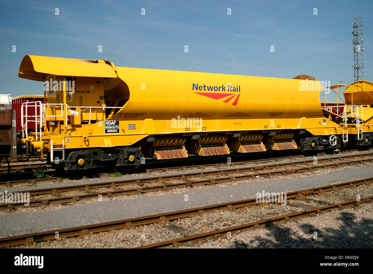 Netzwerk-Schiene Ballast Trichter, Spittals Rangierbahnhof Peterborough, East Coast Main Line, Stockfoto