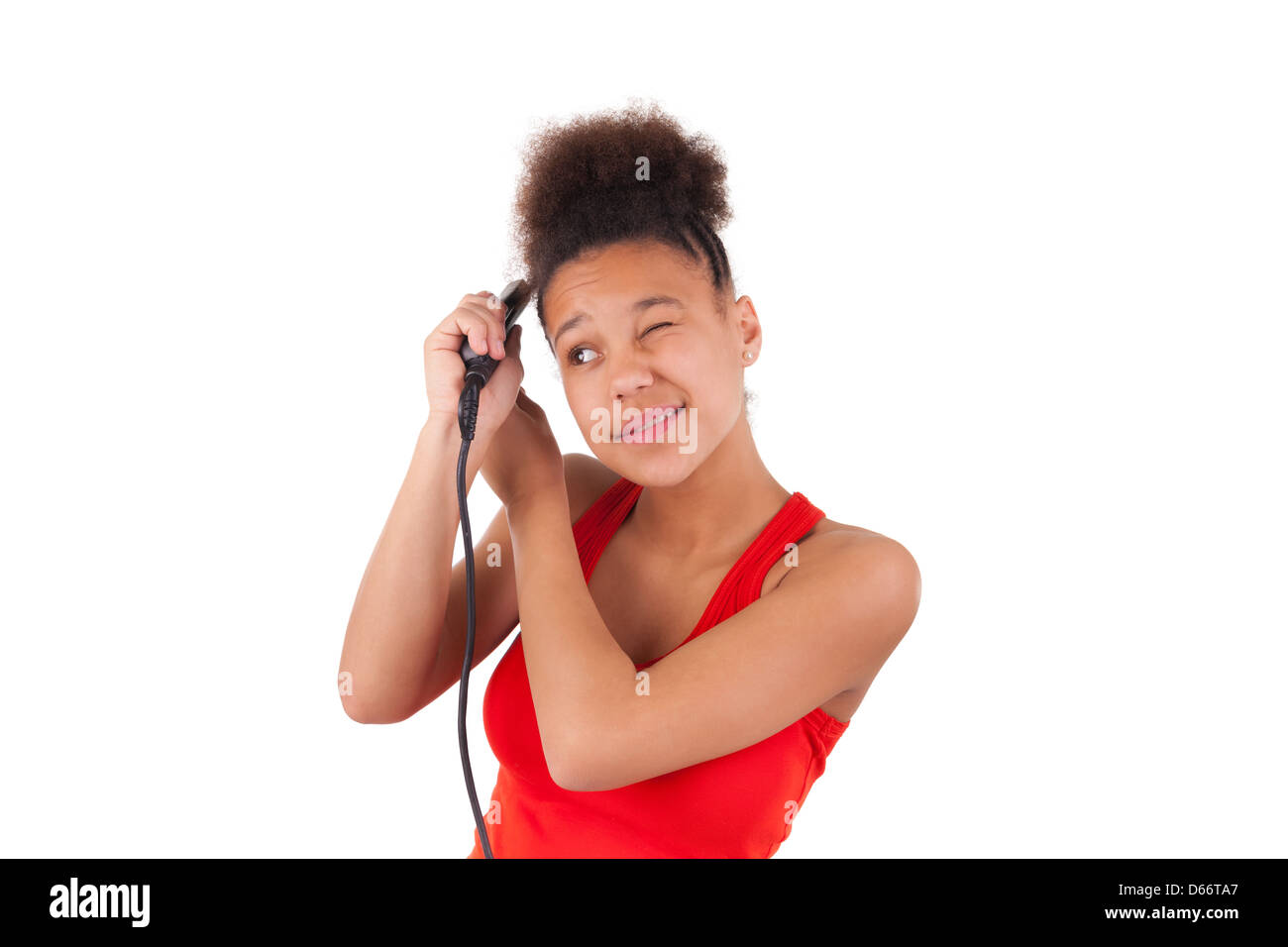 Afroamerikanischen jungen Frau mit Afro-Haar Stockfoto
