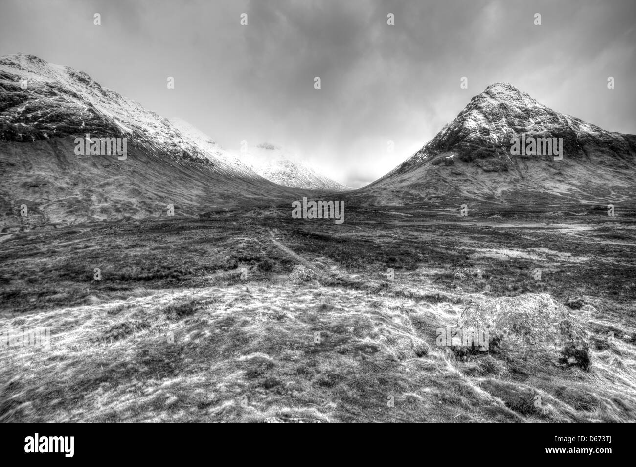 das atemberaubende Tal Glencoe in den westlichen Highlands von Schottland Stockfoto