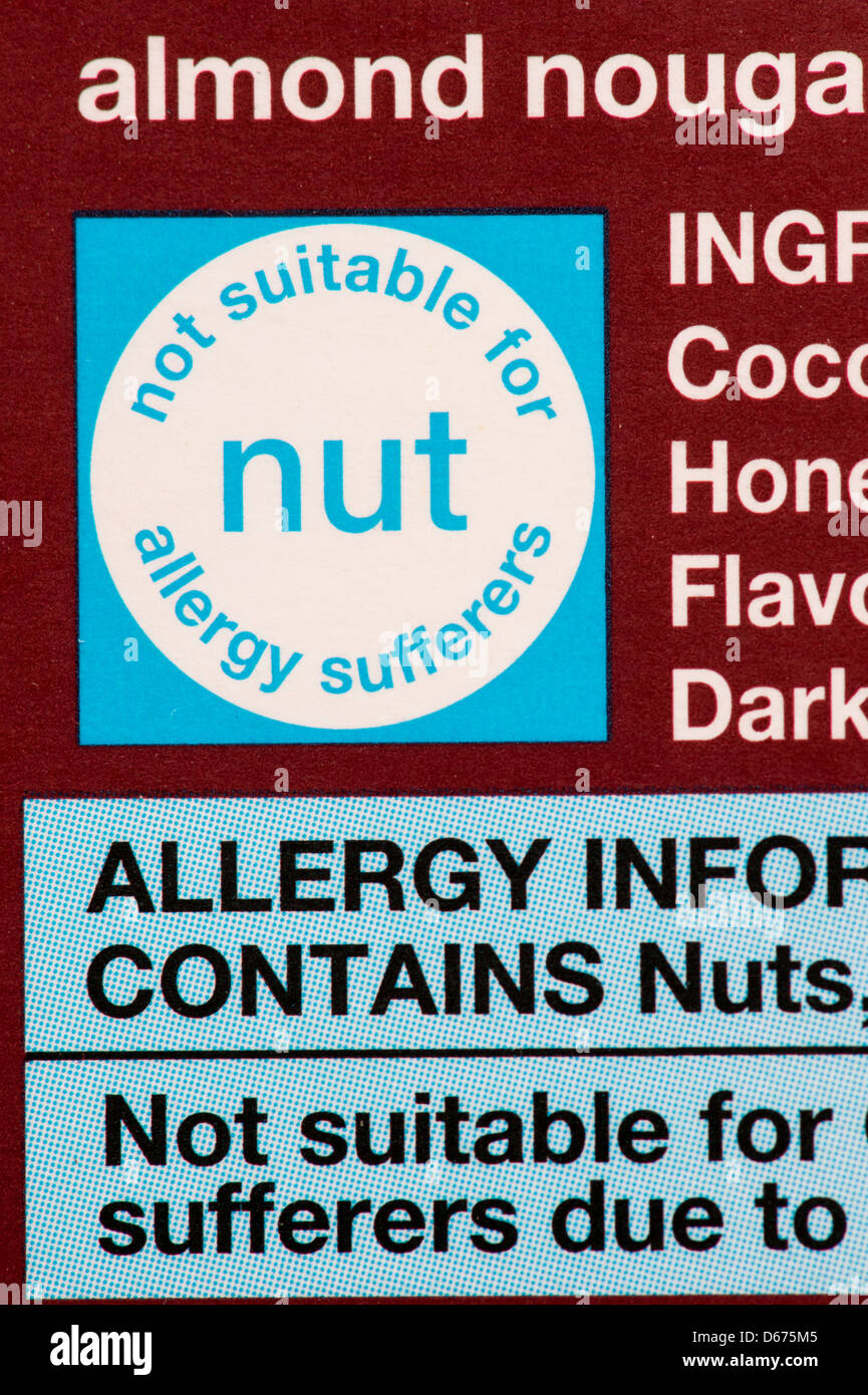 Nuss-Allergie-Lebensmittel-Etikett Stockfoto