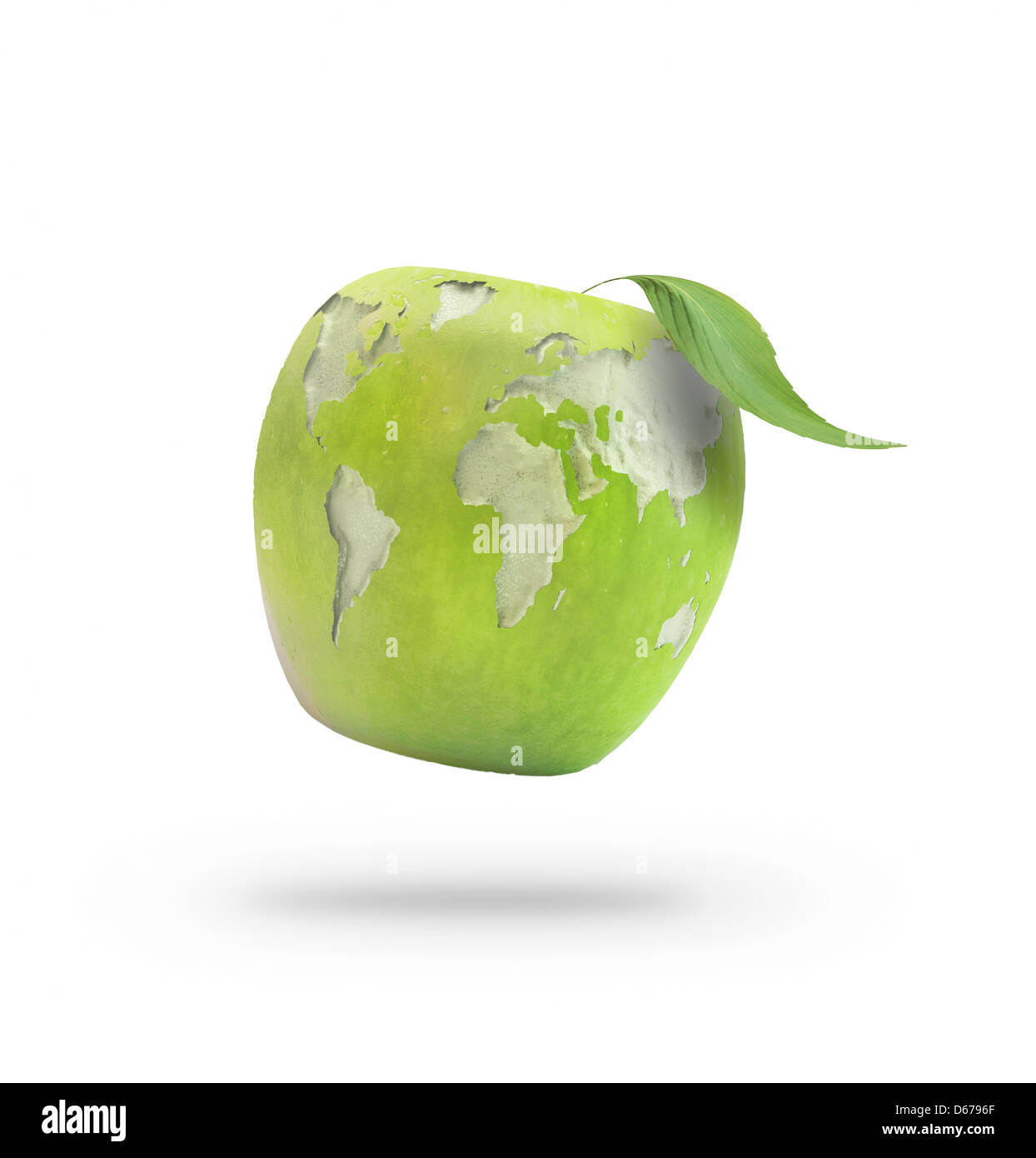Geschälten Apfel bildet die Weltkarte Stockfoto