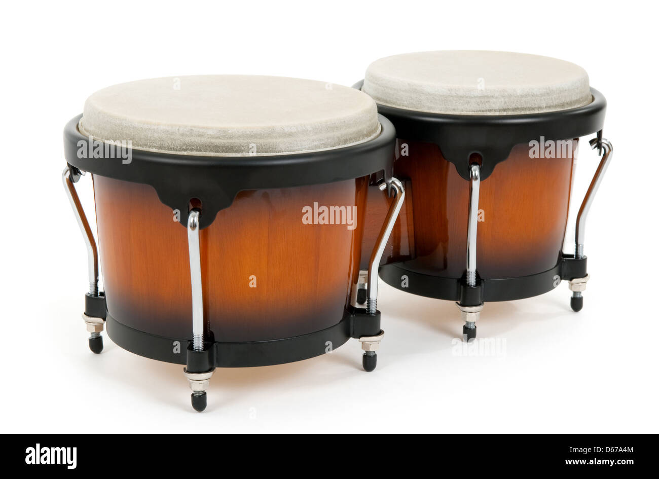 Bongos auf weißem Hintergrund. Latin Percussion-Instrument. Stockfoto