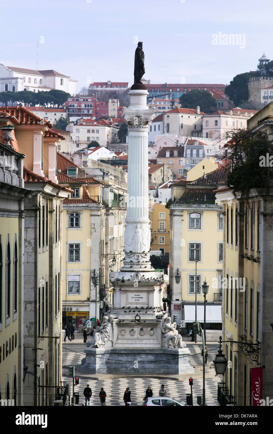 Lissabon, Portugal. Spalte von Pedro IV auf dem Rossio-Platz oder Pedro IV Platz. Stockfoto