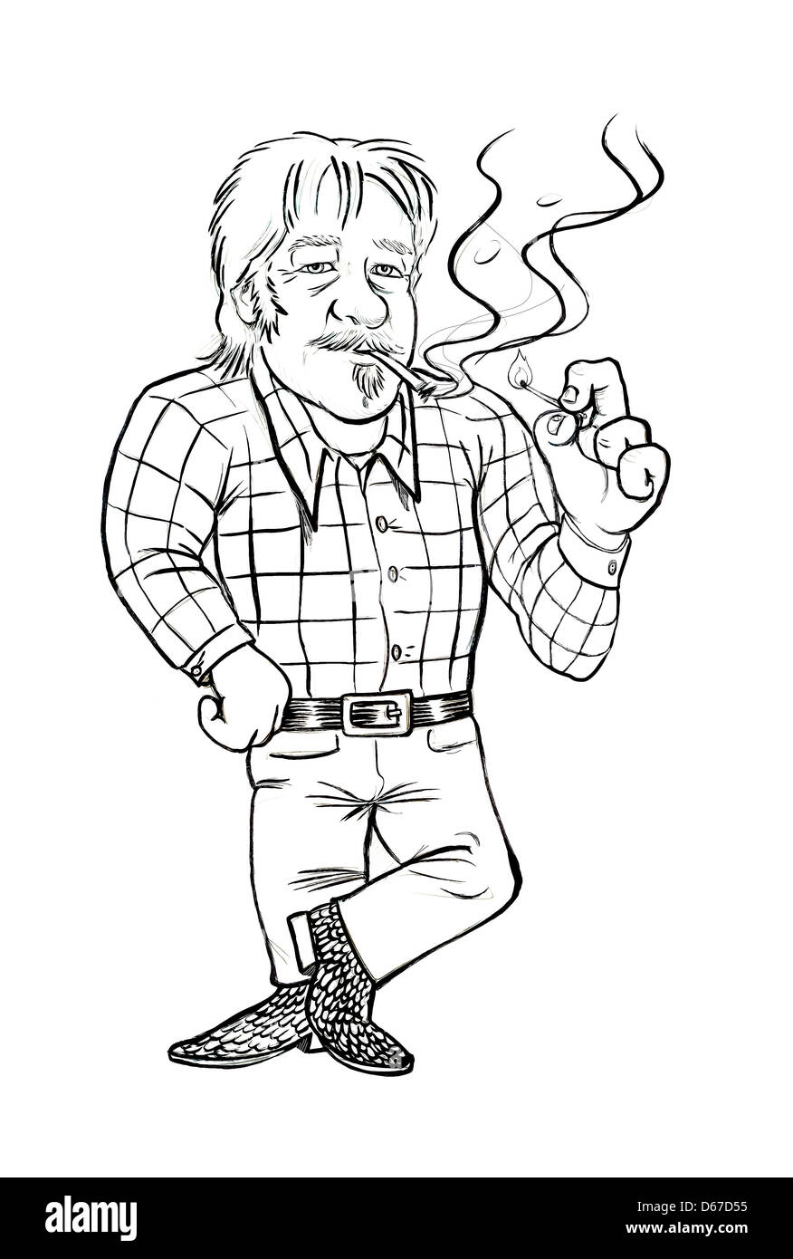 Mann rauchen Zigaretten, Cartoon Illustration über weiß Stockfoto
