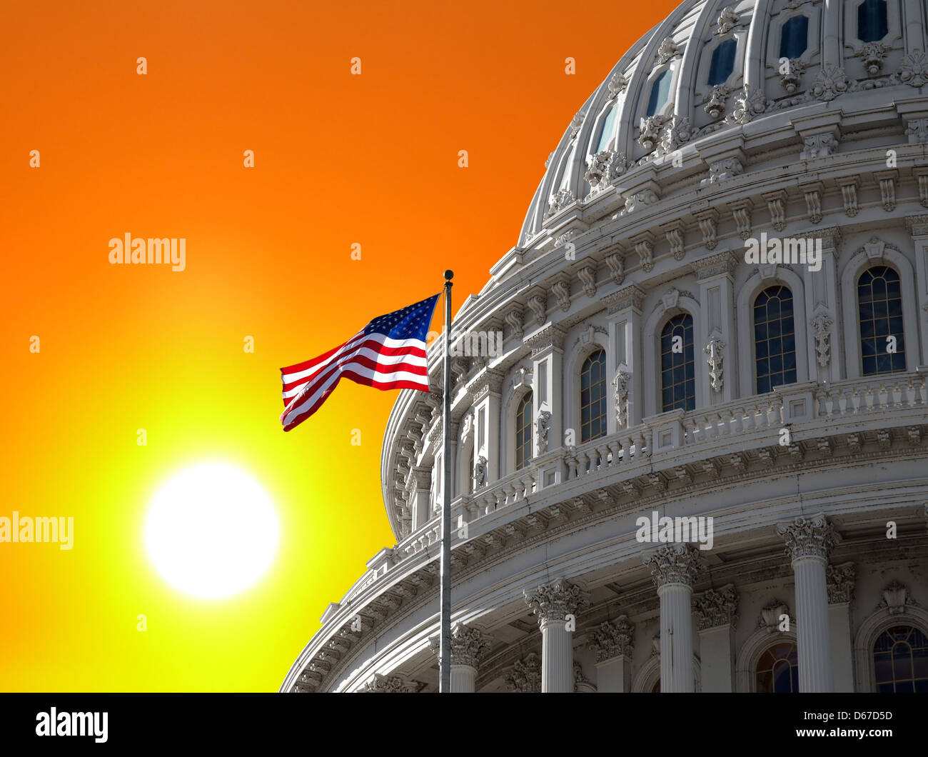 Sonnenaufgang über den US Capitol Gebäude Dome in Washington DC. Stockfoto