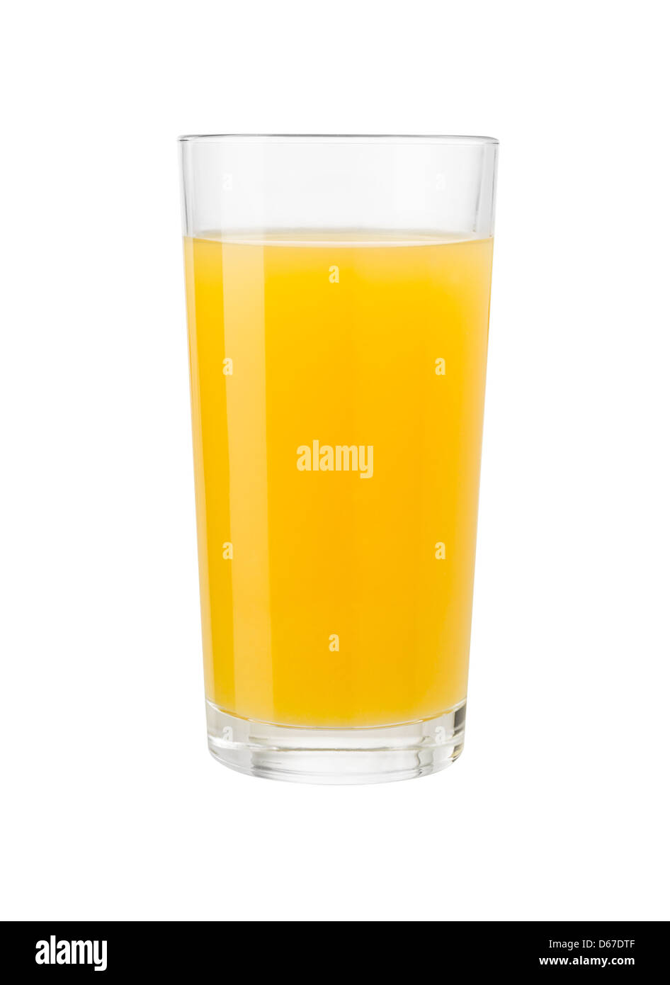 O-Saft im Glas isoliert auf weiss mit Beschneidungspfad enthalten Stockfoto