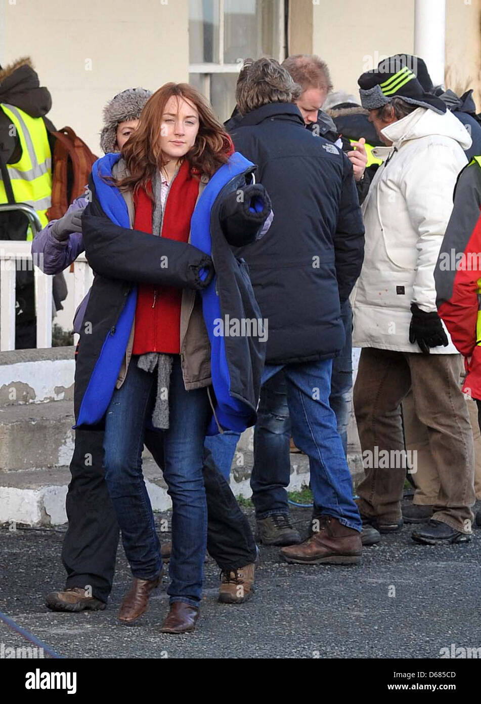 Saoirse Ronan und Neil Jordan am Set von "Byzanz" Dublin, Irland - 13.12.11 Stockfoto